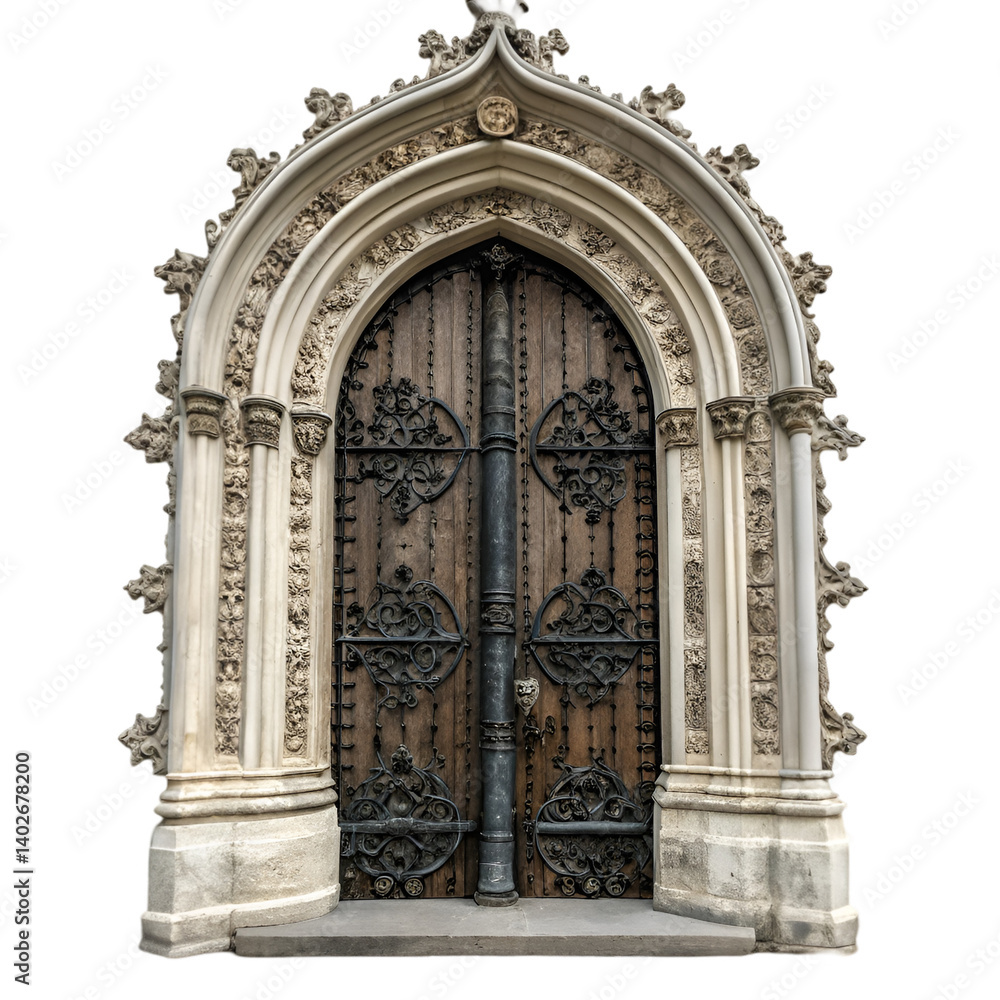 Fototapeta premium Gothic door isolated on transparent background
