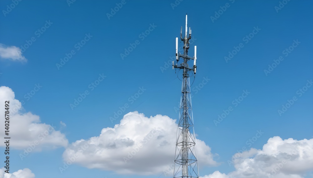 Cellular Tower Against Blue Sky with Clouds Cellular Tower Against Blue Sky with Clouds
