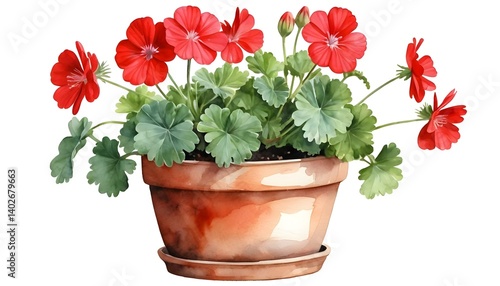Red Geraniums in Terracotta Pot