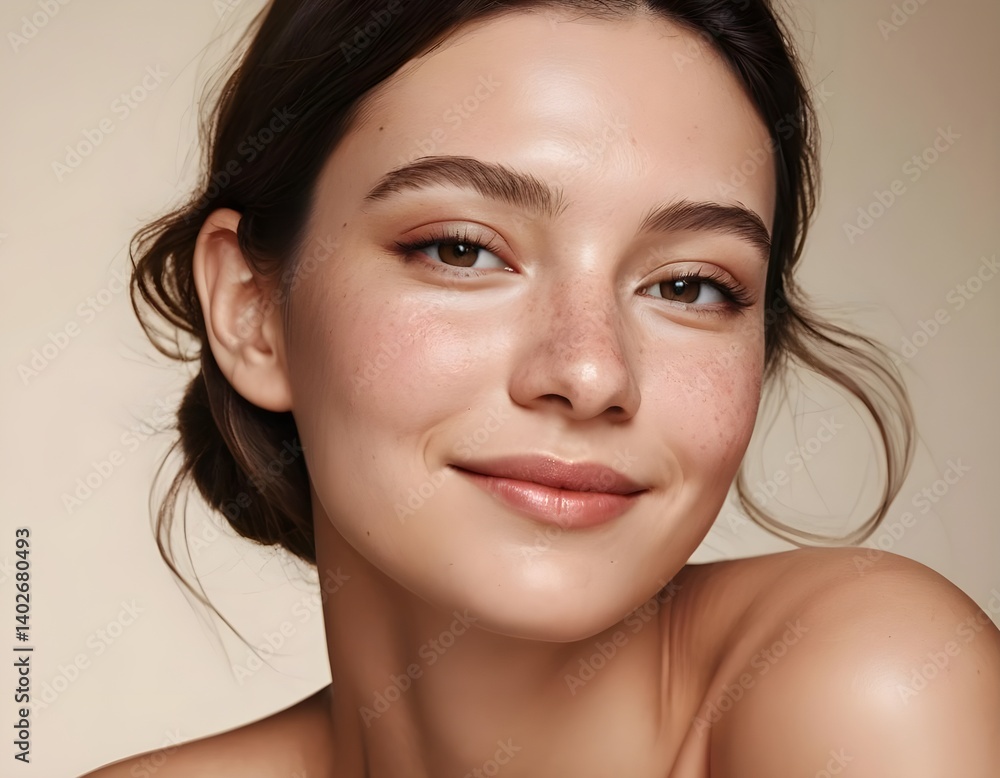 Obraz premium Close-up Portrait of a Smiling Woman with Freckles