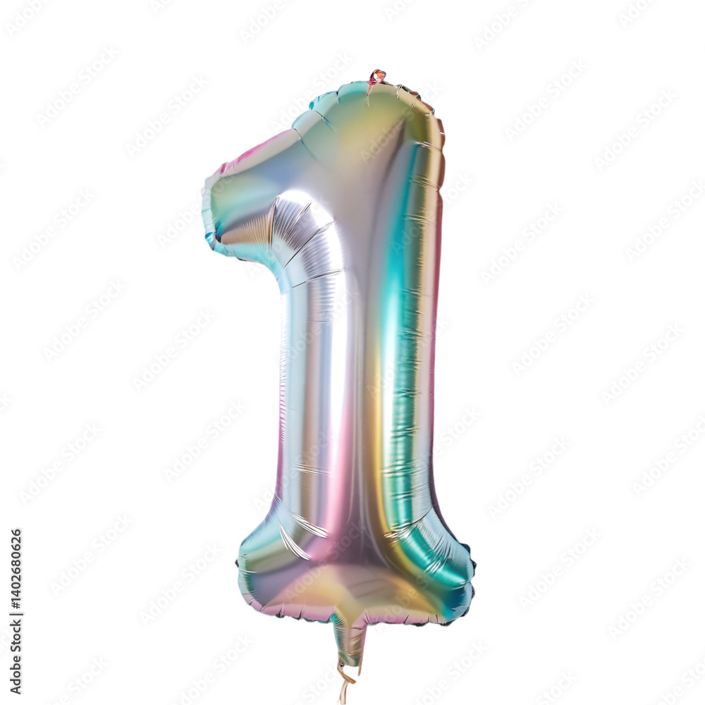 Iridescent inflatable number 1 isolated on transparent background Iridescent inflatable number 1 isolated on transparent background