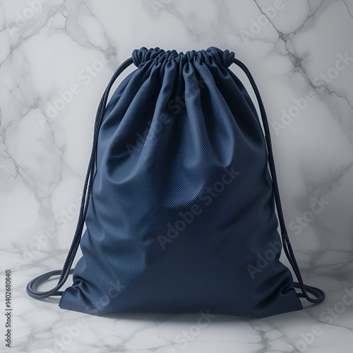 Navy drawstring bag, smooth texture
