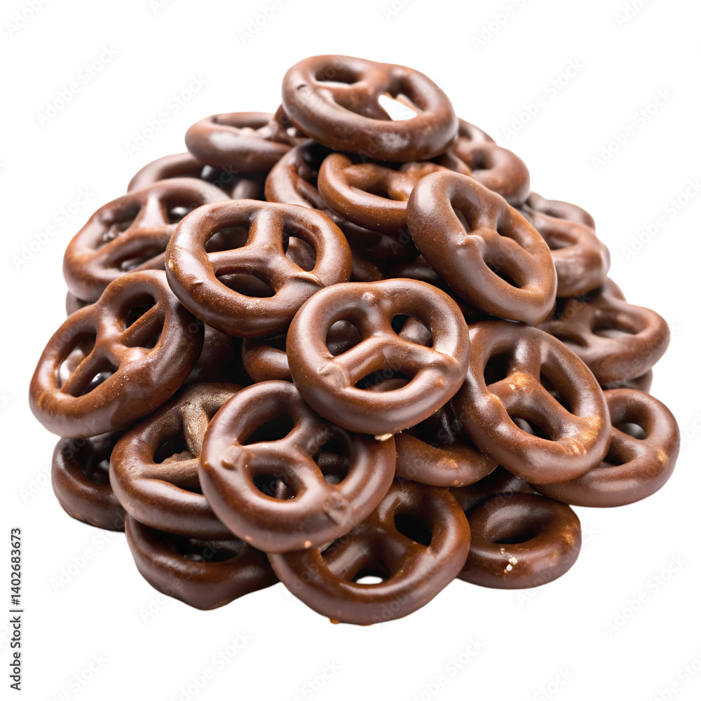 Pile of dark chocolate pretzels isolated on transparent background Pile of dark chocolate pretzels isolated on transparent background