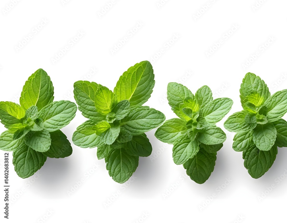 Fresh Mint Sprigs Isolated on White Fresh Mint Sprigs Isolated on White