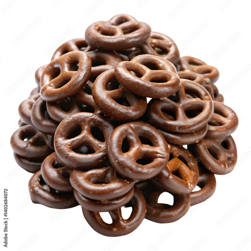 Pile of dark chocolate pretzels isolated on transparent background Pile of dark chocolate pretzels isolated on transparent background