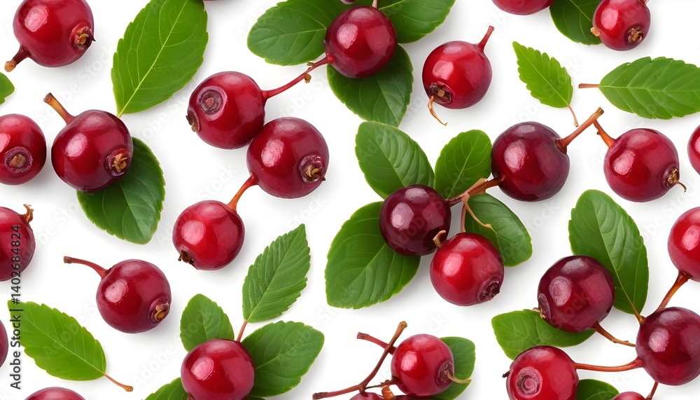 Red Cranberries with Green Leaves Red Cranberries with Green Leaves