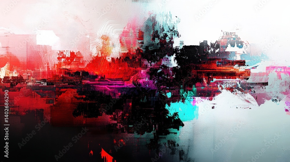 A vibrant digital abstract artwork featuring bold colors and dynamic shapes, creating a sense of movement and emotion.
