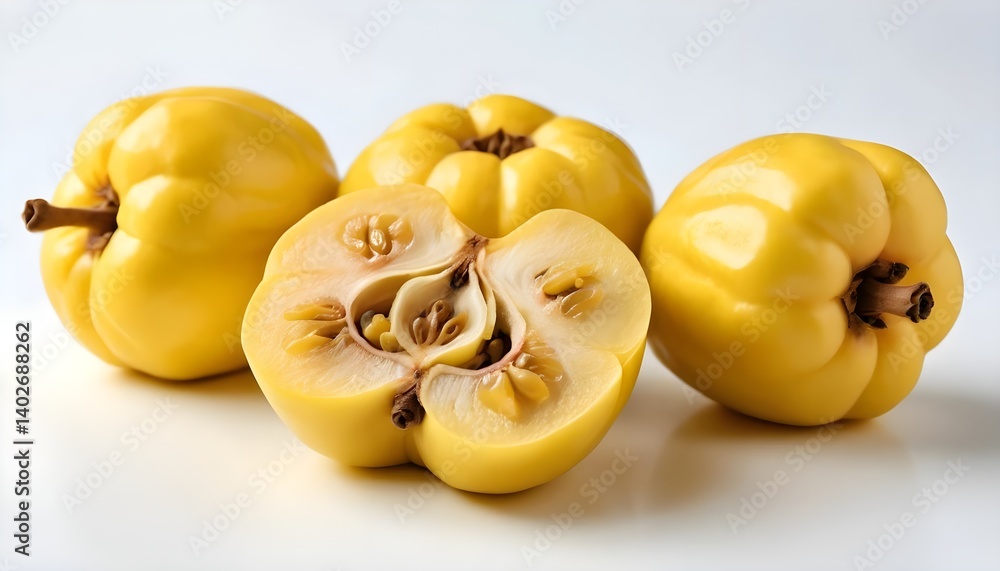 Three Quinces, One Cut Open, Showing Seeds Three Quinces, One Cut Open, Showing Seeds