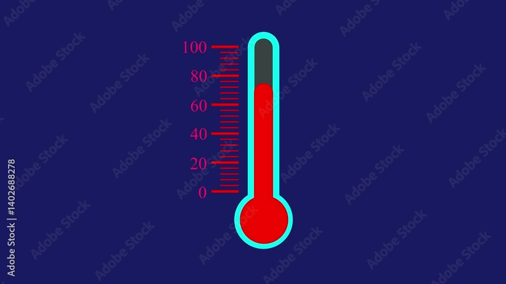 Digital fever thermometer icon Classic glass thermometer temperature going up, extreme heat 4k animated thermometer hot temperature 0 t0 100 animation, temperature measurements on black background