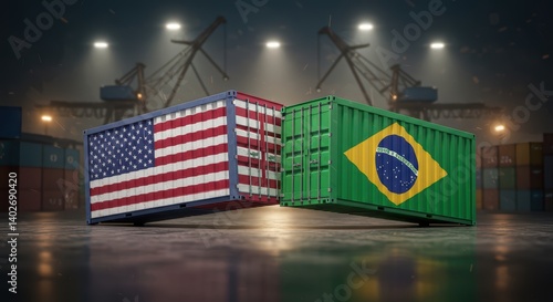 Cargo Container Trade Concept at Dock Usa and Brazil