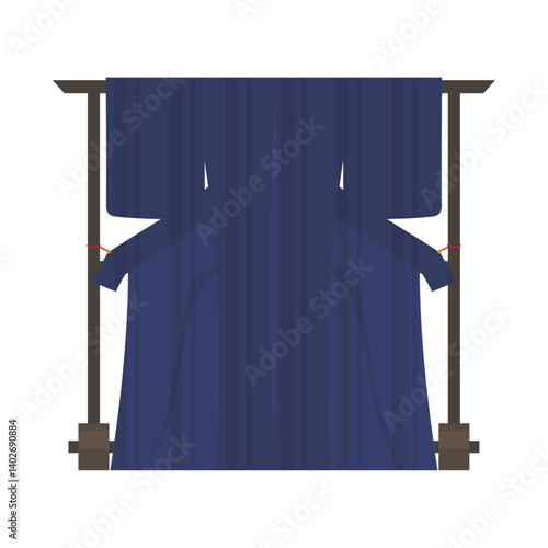 衣桁に掛けられた紬の着物。フラットなベクターイラスト。
Tsumugi kimono hanging from a rack. Flat vector illustration.