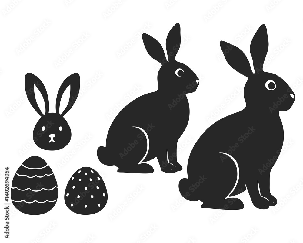 Fototapeta premium set of Easter bunny silhouette vector illustration