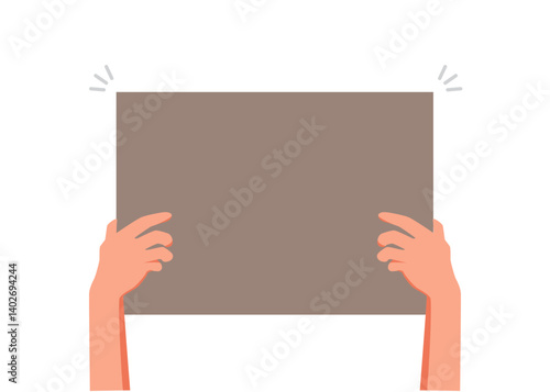 Hand holding a blank sheet of cardboard stock illustration.