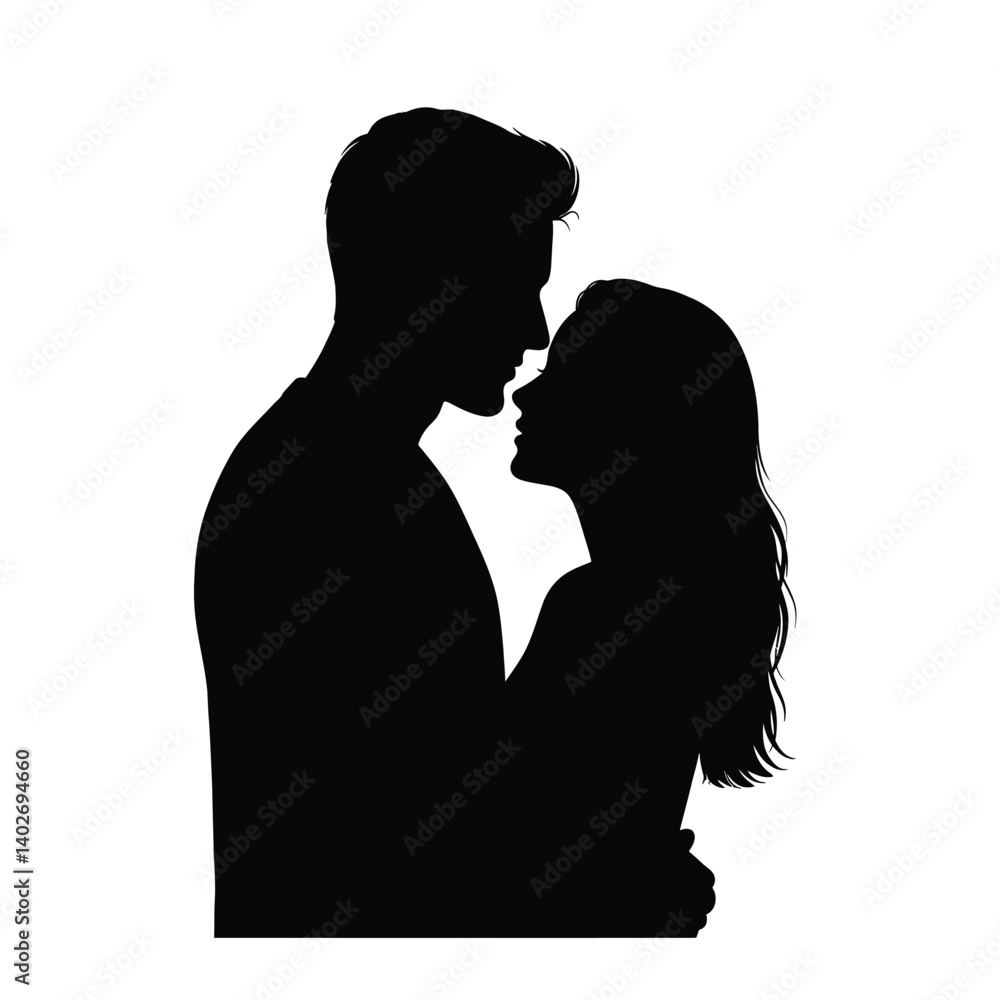 Romantic man and woman silhouette. A couple in an intimate embrace, highlighting love and connection. Vector clipart black illustration design. Romantic man and woman silhouette. A couple in an intimate embrace, highlighting love and connection. Vector clipart black illustration design.