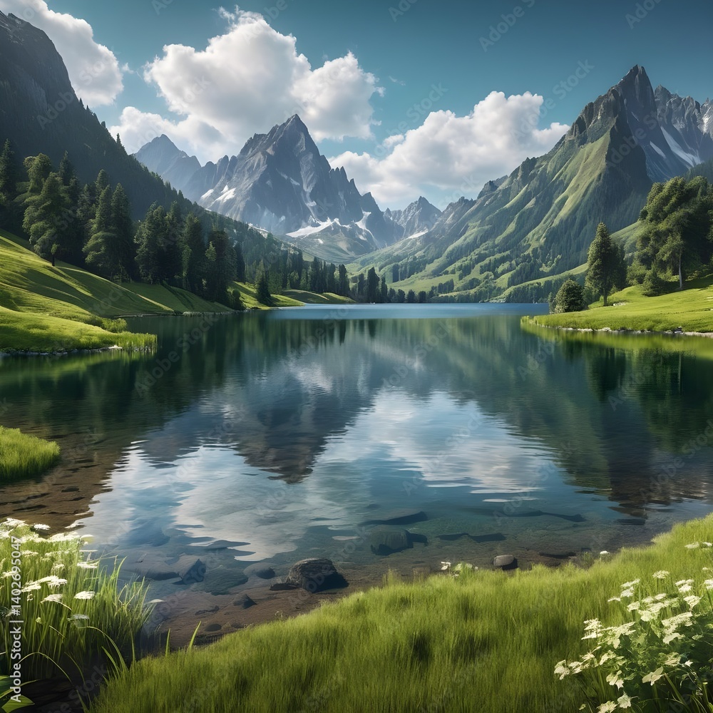Fototapeta premium Serene Mountain Lake Reflection