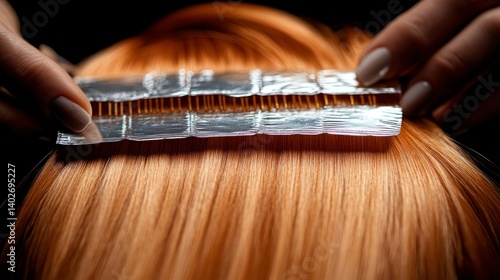 Hair coloring process with foil highlights