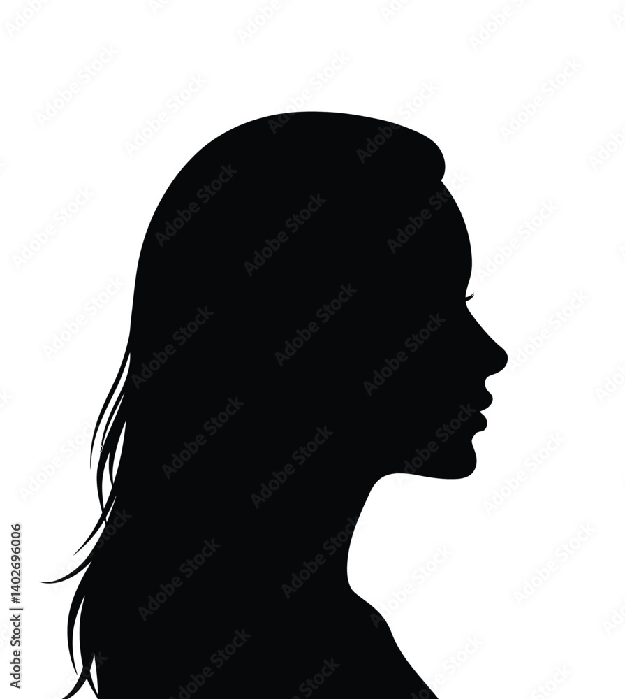 woman side face silhouette. A minimalist side profile of a woman with elegant flowing hair and a serene expression. Vector clipart black illustration design. woman side face silhouette. A minimalist side profile of a woman with elegant flowing hair and a serene expression. Vector clipart black illustration design.