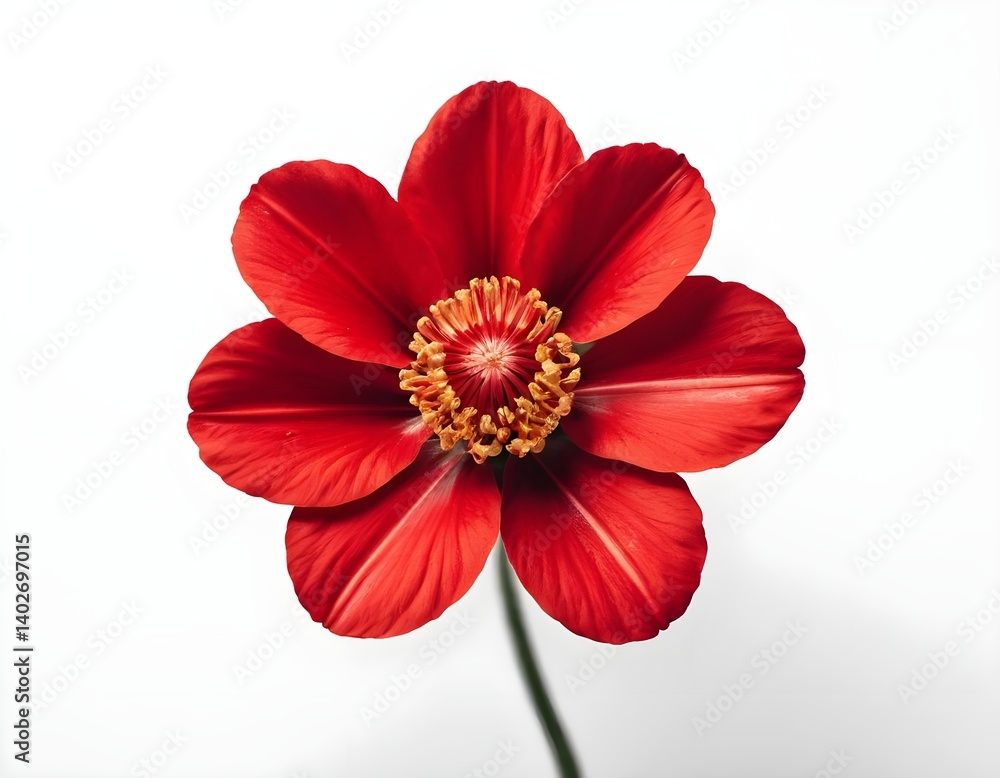 Fototapeta premium Single Red Flower on White Background