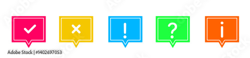 flat thinking iconcheck. Icon set of check mark, cross, question mark, exclamation point, information icon. FAQ sign. Tick, question, information and answers mark. Help symbol. Vector illustration