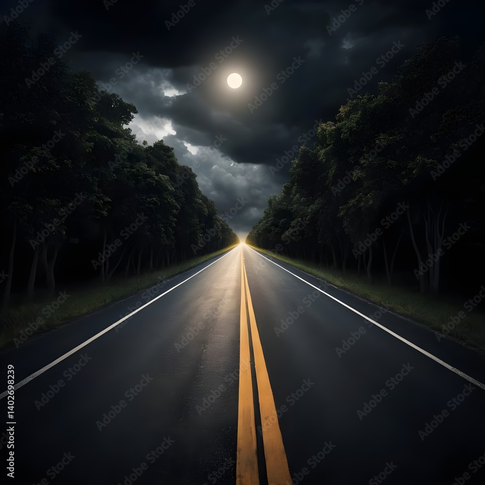 Fototapeta premium Night Road Under Full Moon