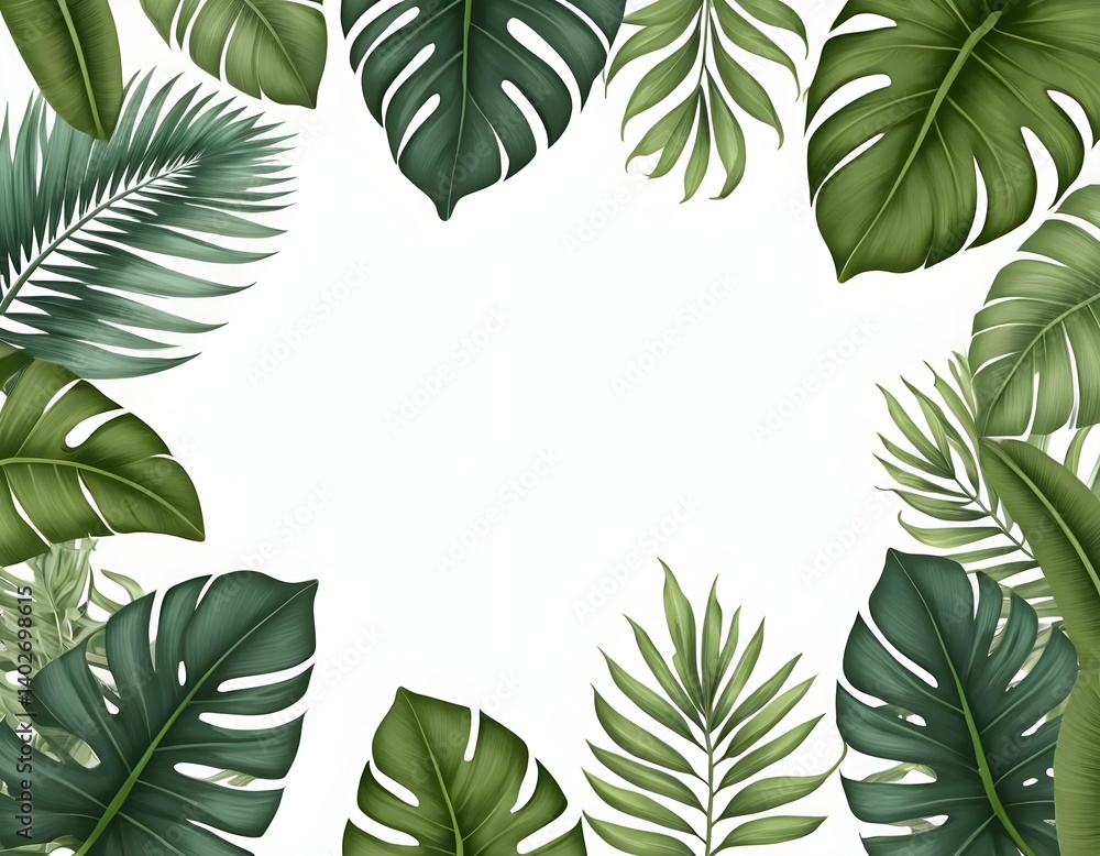 Naklejka premium Tropical Leaf Border Frame