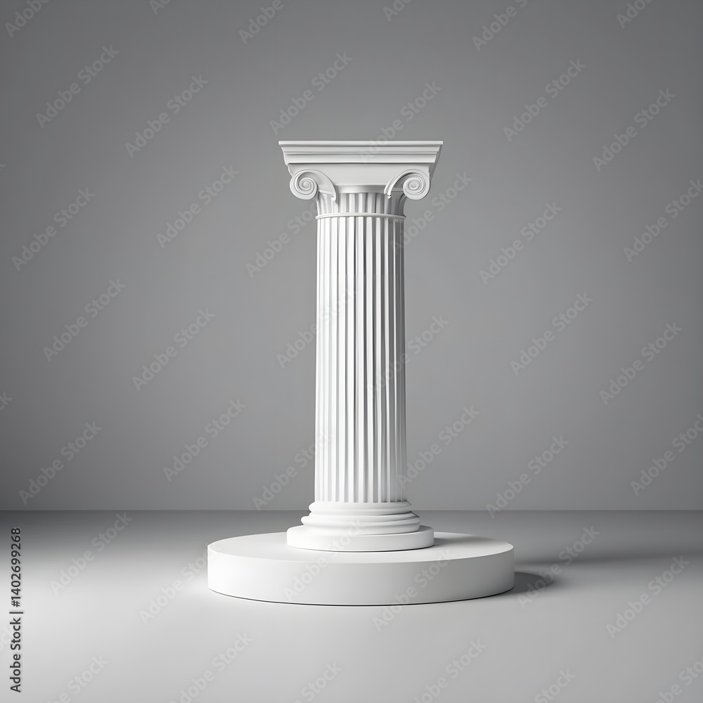 Single White Ionic Column on Pedestal Single White Ionic Column on Pedestal