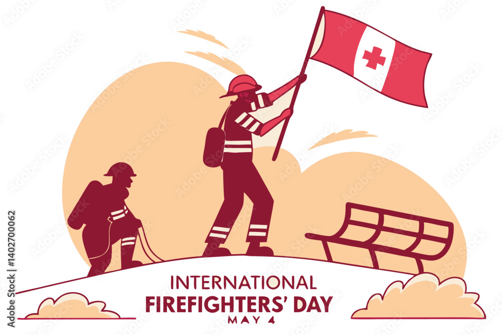 Obraz premium International Firefighters' Day Tribute – Heroic Firefighter Scene with Symbolic Elements, May 4