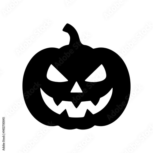 Jack-o'-lantern silhouette icon, black Halloween pumpkin face symbol with spooky expression for holiday and horror themes
