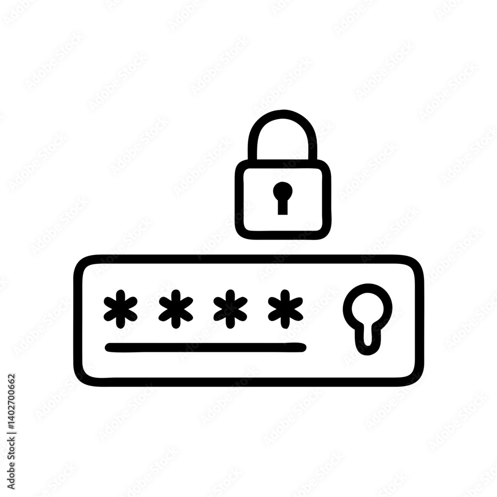 Secure password protection symbol with lock icon on white background Secure password protection symbol with lock icon on white background