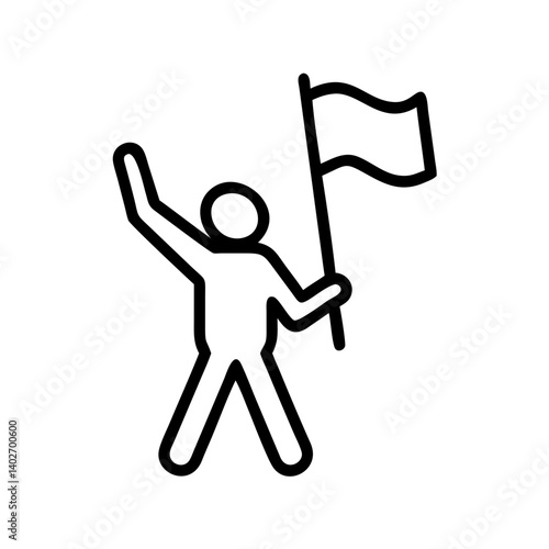 Outline icon of person holding flag in victory pose