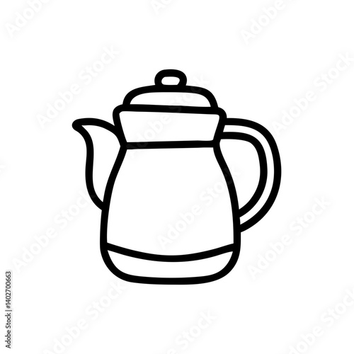 伝統的な蓋付きコーヒーポットのシンプルな線画
