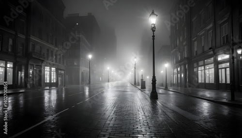 Foggy Night Street Scene