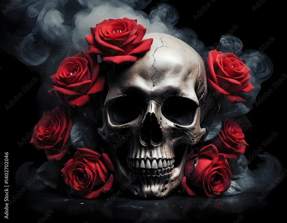 Skull and Roses in Smoke Skull and Roses in Smoke