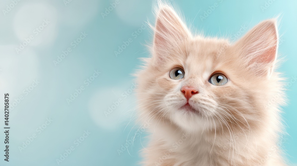Adorable kitten portrait, a captivating pose against serene blue backdrop Adorable kitten portrait, a captivating pose against serene blue backdrop