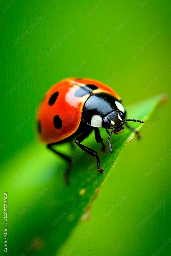 Naklejka premium Ladybug on the grass close-up macro.created with the help of artificial intelligence.