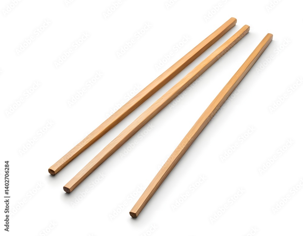 Three Wooden Chopsticks on White Background Three Wooden Chopsticks on White Background