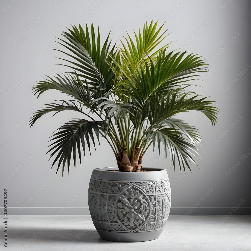 Fototapeta premium Ornate Grey Potted Palm Plant
