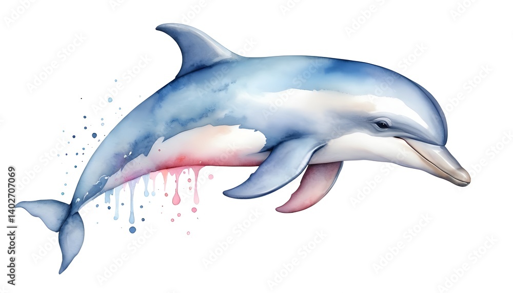 Obraz premium Watercolor Dolphin Leaping with Paint Splatter