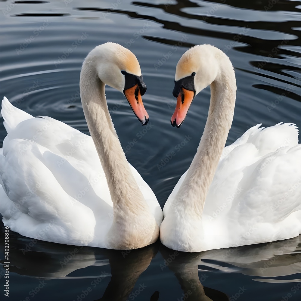 Fototapeta premium Two Swans Forming a Heart Shape on Water