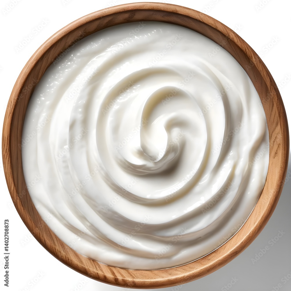 Swirled Yogurt in Wooden Bowl Swirled Yogurt in Wooden Bowl