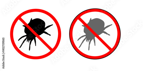 Mite parasites. Tick silhouette. Anti bug vector icon. Tick parasite warning sign. Epidemic. Human mite parasite. Mite parasites