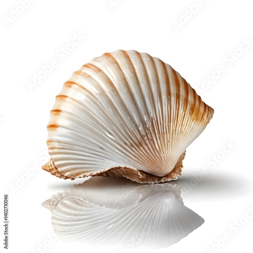 Single Scallop Shell on White Background