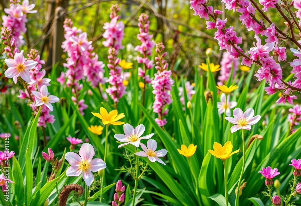 Vibrant spring blooms, lush greenery, ample copy space, landscape, wallpaper Vibrant spring blooms, lush greenery, ample copy space, landscape, wallpaper