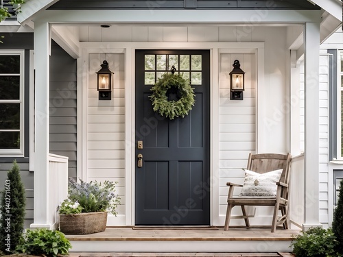 Inviting Front Porch with Greenery and Lanterns