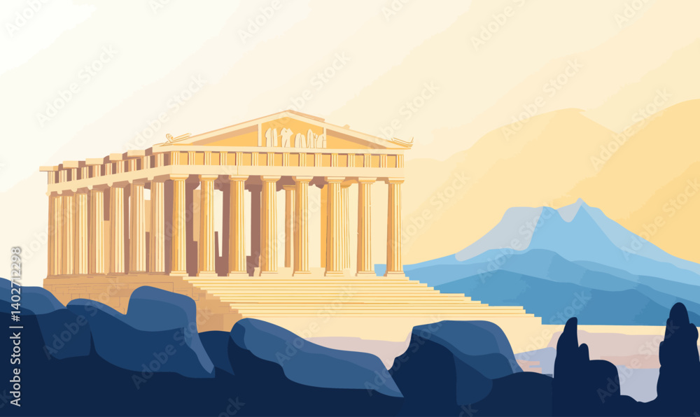 Obraz premium Acropolis of Athens Minimalist SVG Vector Illustration Architecture Greece Landmark