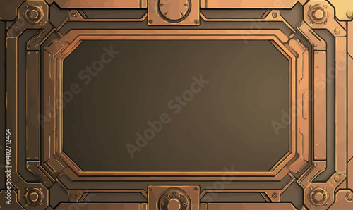 Steampunk Copper Metal Panel Frame with Vintage Design Elements for Text Space