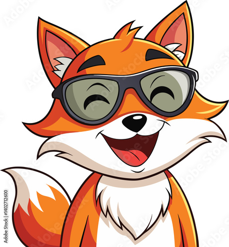 Clever fox with cheeky grins, sly winks, shocked, "idea!", tongue out, cool with shades Animal Emoji-Style.