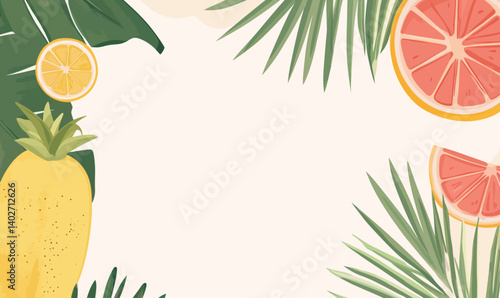 Minimalist Tropical Palm Leaves and Exotic Fruits Vector for Summer Party Themes