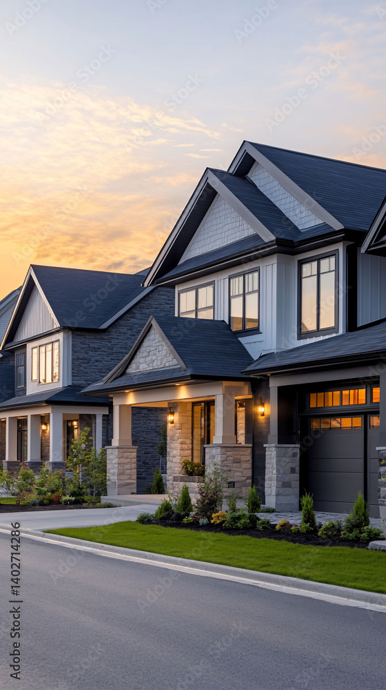 Obraz premium Luxury Homes at Sunset Contemporary Architecture