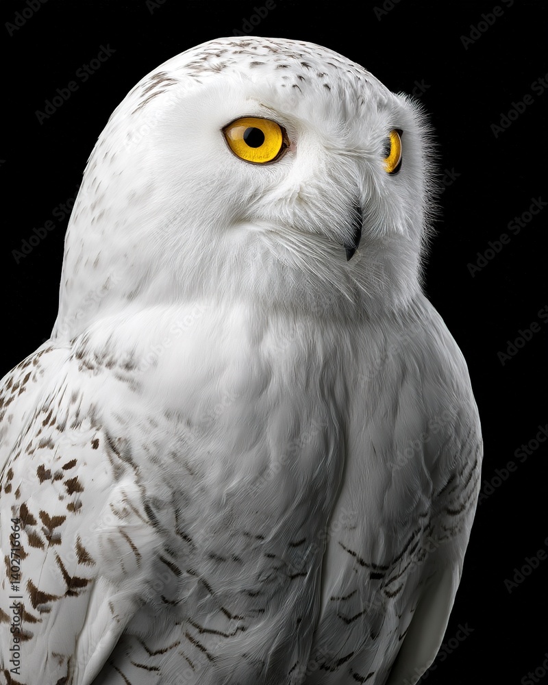 Obraz premium Majestic Snowy Owl Portrait with Intense Yellow Eyes on Transparent Background